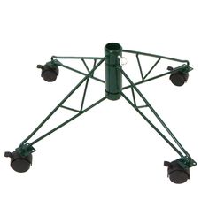 a green metal structure with four wheels on each side and one wheel attached to the top