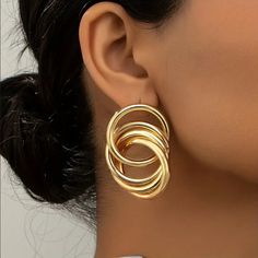 Brand New Women's Hanging Double Hoop Earrings Genuine 14k Gold Plated 925 Sterling Silver (Stamped) 1.75" Tall X 1.2" Across Comfortable & Lightweight Retail Price $350 Buy With Confidence From A Trusted Seller With A 99%+ Feedback Rating! A0214 (Id-944-) Modern Hoop Clip-on Earrings, Gold Bottles, Clothes Skirts, Double Hoop Earrings, Modesty Outfits, Business Boutique, Casual Earrings, Modest Clothes, Stone Dangle Earrings