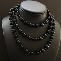 Sterling Silver Black Onyx Bead Necklace. 47 Inch Onyx Bead, Bead Necklace, Black Onyx, Womens Jewelry Necklace, Black Silver, Diy Jewelry, Onyx, Beaded Necklace, Jewelry Necklaces