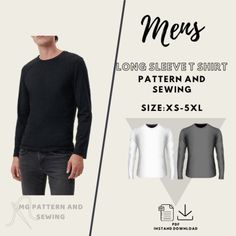 men's long sleeve t - shirt pattern and sewing size xs - 5xl