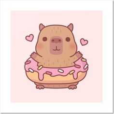 a brown bear sitting on top of a donut