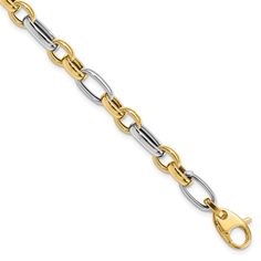 14k Two Tone Gold Fancy Link Bracelet at $ 549.75 only from Jewelryshopping.com Gold Link Bracelet, Gold Link Chain, Simple Bracelets, Fine Jewelry Bracelets, Gold Polish, Bracelets And Charms, Selling Jewelry, High Quality Jewelry, Link Bracelets