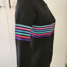 Super cool vintage sweater. 100% New Wool Meister brand Dry clean Size 38 so small/medium Vintage Black Fitted Sweater, Retro Fitted Long Sleeve Sweater, Striped Fitted Crew Neck Sweater, Fitted Retro Striped Sweater, Pastel Stripes, Vintage Sweater, Pullover Sweater Women, Cool Vintage, Black Sweater