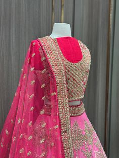 1. Pink ombre raw-silk lehenga features intricate details with multi-color resham, zardozi, sequins, and crystal embroidery. 2. Complete the ensemble with the included hot pink unstitched blouse and Net dupatta 3. Ready to ship ! Raw Silk Lehenga, Crystal Embroidery, Ombre Pink, Pink Lehenga, Silk Lehenga, Net Dupatta, Pink Ombre, Bridal Lehenga, Raw Silk