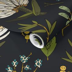 a black wallpaper with colorful flowers and leaves