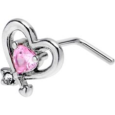 a pink heart shaped nose ring with a diamond in the middle and an arrow at the end