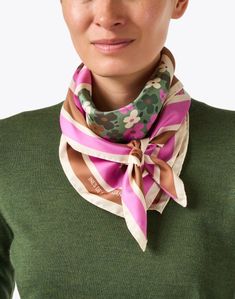 Ines de la Fressange has mastered the art of modern femininity, and this floral printed scarf is no exception. Luxuriously crafted from 100% silk, it is sure to tie together all your favorite looks. We love it knotted at the neck or on the strap of a bag for a subtle yet chic touch. Luxury Multicolor Silk Scarf For Spring, Luxury Silk Floral Print Scarves, Designer Multicolor Silk Scarf For Spring, Luxury Silk Scarves With Floral Print, Designer Pink Silk Scarf, Luxury Floral Print Silk Scarf For Spring, Designer Silk Scarf For Spring, Luxury Multicolor Scarf For Spring, Designer Multicolor Silk Scarves