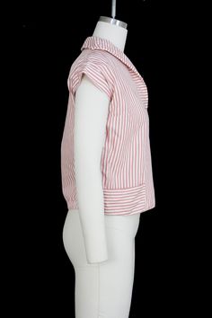 "vintage cotton blouse red & white stripe print sleeveless w. sailor collar petite waistband pocket accents circa 1950s condition: good - light wear freshly laundered & ready to wear would best fit an approx. size: medium compare flat measurements to ensure proper fit : shoulder: free bust: 19\" waist: 18\" waistband: 17.5\" length: 20.5\" feel free to ask any further questions item is vintage and is in used condition" Fitted Cotton Tops With Sailor Collar, Cotton Sailor Top With Sailor Collar, Daywear Top With Striped Collar, Fitted Tops With Striped Collar For Daywear, Short Sleeve Top With Striped Collar For Daywear, Sailor Blouse, Far Rockaway, Sailor Collar, Blouse Pants