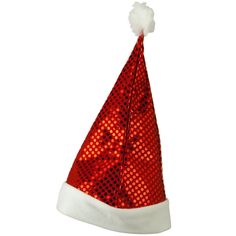 Red Sequin Santa HatMade of 100% polyester.One size fits most, fitting up to 7 1/2. Crown measures 13 inch deep and 11 1/2 inch wide.br />Brim measures 2 1/4 inches wide.Decorated with polka dot red sequins and white pom pom accented on the top of a hat.Thick, soft and warm material.Hand washable only.Imported.Available in different styles and colors. You'll definitely be the flashiest Santa Claus around town with our Red Sequin Santa Hat. Sequins run throughout the hat for a sparkly and shiny l Red Party Hat, One Size Fits Most, Red Fitted Mini Hats For Winter, Festive Red Adjustable Hat, Red Adjustable Festive Hat, Adjustable Red Hat For Festive Occasions, Adjustable Red Hats For Holiday, Red Adjustable Mini Hat For Christmas, Adjustable Red Hat For Holiday, Red Adjustable Holiday Hat