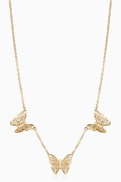 From dinner parties to art shows and everything in between, our Social Butterfly Necklace will help you make a shining appearance. Three solid gold handcrafted butterflies sit stationed along our rolo chain, offering feminine glamour and allure. Metal: 14k Yellow Gold Length: 16 Inches, Adjustable to a Choker at 14 Inches Weight: 2.5 Grams Dimensions: 14mm Long, 11mm Wide Origin: Crafted in San Zeno, Arezzo, Italy Formal Fine Jewelry Necklaces With Butterfly Charm, Luxury Yellow Gold Necklace With Butterfly Charm, Formal Butterfly Charm Fine Jewelry, Luxury Formal Necklace With Butterfly Charm, Elegant Gold-plated Necklace With Butterfly Charm, Elegant Gold Plated Butterfly Necklaces, Elegant Gold Plated Necklace With Butterfly Charm, Elegant 14k Gold Necklace With Butterfly Charm, Formal Jewelry With Butterfly Clasp