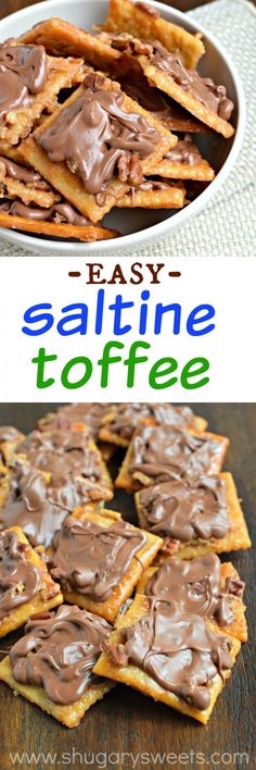 saltine toffee with chocolate frosting on top and in the background, there is