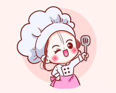 a cartoon character holding a spatula in her hand