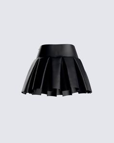 Fun and flirty, but dark and mysterious - make them work to figure you out in this black pleated, vegan leather skirt 😏🖤 White Satin Shirt, Skirt Png, Dark And Mysterious, Vegan Leather Skirt, Orange Satin, David Koma, Black Leather Skirts, Dress Gloves, Black Vegan