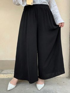 Plus Size Casual Solid Color Wide Leg Pants Skirt Black Casual   Woven Fabric Plain Wide Leg Slight Stretch Spring/Fall Women Plus Clothing, size features are:Bust: ,Length: ,Sleeve Length: Wide Leg Plus Size, Wide Leg Pants Plus Size, Fall Pants, Plus Size Fall, Pants Plus Size, Plus Size Pants, Plus Size Casual, Kids Beachwear, Long Sleeve Casual