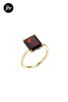 4.25ct Rectangular Octagonal Red Garnet 18k Yellow Gold Over Sterling Silver Ring. Measures Approximately 0.43"L x 0.31"W. Not Sizeable. Red Garnet, Sterling Silver Ring, Garnet, Silver Ring, Sterling Silver Rings, 18k Gold, Silver Rings, Yellow Gold, Sterling Silver