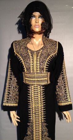 Traditional Gold Embroidery Black Kaftan, Maxi Dress, Ethnic Kaftan Dress, Moroccan Dubai Ethnic Kaf Bridal Kaftan, One Piece Gown, Black Kaftan, Kaftan Dresses, Kaftan Maxi Dress, Black Bridal, Traditional Wedding Dresses, Gold Embroidery, Gown Dress