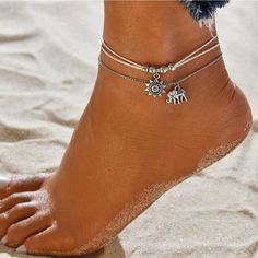 Gender:Women's; Quantity:1pcs; Theme:Elephant,Sun; Style:Stylish,Simple; Jewelry Type:Ankle Bracelet; Occasion:Holiday,Daily; Material:Alloy; Coat Bust:22; Design:Layered; Listing Date:03/06/2023 Crystal Barefoot Sandals, Elephant Anklet, Coin Anklet, Beaded Ankle Bracelets, Foot Bracelet, Leg Chain, Beaded Ankle, Anklets Boho, Beach Anklets