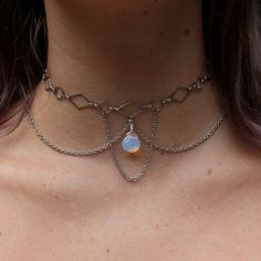 Chain Choker, Choker, A Woman, Opal, Rainbow, Chain, Stone, Silver, White