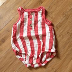 Red And Ivory Striped Romper Onesie. New Without Tags. Never Worn. Playful Red Sleeveless Bubble Romper, Red Bubble Romper For Summer Playwear, Summer Red Bubble Romper For Playwear, Red Bubble Romper For Summer Beach, Cute Red Bubble Romper For Playwear, Cute Red Bubble Romper For Playtime, Playful Red Cotton Bubble Romper, Red Cotton Bubble Romper For Spring, Casual Red Bubble Romper For Playtime