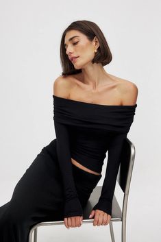 Soft Line Long Sleeve Top Black | NA-KD High Stretch Long Sleeve Tops For Evening, Black Stretch Off-shoulder Top In Elastane, Fitted Black Long Sleeve Off-shoulder Top, Black Stretch Elastane Off-shoulder Top, Fitted Black Off-shoulder Long Sleeve Top, Off-shoulder Black Long Sleeve Top For Night Out, Versatile Black Off-shoulder Top, Black Stretch Off-shoulder Top, Chic Black Long Sleeve Top