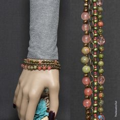 This multistrand bracelet showcases a stunning mix of green unakite gemstone and antique brass chain for an eye-catching effect. Simple design makes it a dainty statement piece that is perfect for any occasion.    🦉Product Details:  * Approx. Length - 7 in (with extender chain to fit up to 8 in) * Bead Color(s): Green, Pink * Metal Color: Antique Gold * Material: Gemstone, Antique Gold Chain, Czech Beads, Glass Beads * Gemstone: Unakite * Closure: Lobster Claw Clasp * Product ID: B503 🚩 Not th Green Gemstone Beads Bohemian Wrap Bracelet, Green Bohemian Wrap Bracelet With Gemstone Beads, Bohemian Green Wrap Bracelet With Gemstone Beads, Bohemian Green Gemstone Beads Wrap Bracelet, Green Multi-strand Bohemian Wrap Bracelet, Handmade Bohemian Beaded Bracelets For Layering, Bohemian Green Wrap Bracelet With Natural Stones, Bohemian Wrap Bracelet For Layering, Bohemian Multi-strand Wire Wrapped Beaded Bracelets