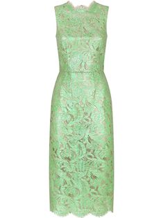 Green cotton-blend semi-sheer lace dress from DOLCE & GABBANA featuring round neck, rear zip fastening, sleeveless, sheer lace detailing and mid-length. | Dolce & Gabbana Semi-Sheer Lace Dress Dressy Hats, Sheer Midi Dress, Sheer Lace Dress, Black Sheer Dress, Mom Ideas, Green Lace Dresses, Woman Clothes, Green Dresses, Dolce Gabbana Dress