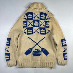 Vintage Hand Knit 100% Wool Cowichan Siwash Mary Maxim Style Sweater Approx Sz: M-L (No tag, please see measurements) Condition: Overall excellent pre-owned condition. Very thick, heavy weight knit. Smoke free home. Pet friendly home. Couple loose threads. See pictures.  Approx Measurements 21" Pit to Pit  29" Collar to Bottom 18" Pit to end of Sleeve Vintage Sweater For Outdoor Fall Wear, Vintage Long Sleeve Outdoor Sweater, Vintage Knitted Beige Outerwear, Vintage Knit Outerwear For Cold Weather, Vintage Fitted Sweater For Cold Weather, Fitted Vintage Sweater For Cold Weather, Vintage Knit Outerwear With Fair Isle Pattern, Vintage Winter Jacquard Knit Cardigan, Vintage Jacquard Knit Winter Outerwear