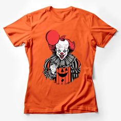 Creepy Clown T-Shirt, Halloween Red Balloon Graphic Tee, Spooky Horror Movie Inspired Shirt, Unisex Female T-Shirt Custom graphic T-Shirt.Customize your color