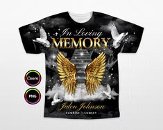 Memorial Shirt Ideas, Heaven Background, Memorial Background, Design Black Gold, Ripped Shirts, Ripped Tshirt, Word Shirts, Png Background, Special Text