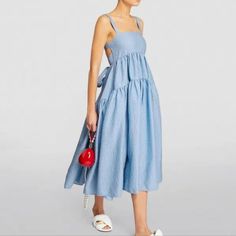 Beautiful Sold-Out Statement Piece. Price Is Firm Chic Light Blue Tie-back Dress, Chic Light Blue Dress With Tie Back, Chic Light Blue Tie Back Dress, Blue Tie Back Dress For Daywear, Blue Tie-back Daywear Dresses, Cecilie Bahnsen, Statement Pieces, Midi Dress, Womens Dresses