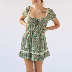 Urban Outfitters Prairie Mini Dress Size Small Style #67180505 Green/Pink/Light Yellow Floral Print Smocked/Stretchy Waistband Textured Seersucker Like Fabric Fabric Contents: 100% Cotton Measurements Below Bust: 15" Across Waist: 13" Across Unstretched Hip: 20" Across Hem Width: 30" Across Length: 28" New With Tag Measurements All Measurements Are Approximate. To Ensure A Good Fit, It Is Recommended To Compare These Measurements With A Similar Garment That You Own. Floral Shirt Dress, Urban Dresses, Urban Outfitters Dress, Short Sleeve Mini Dress, Pink Light, Light Yellow, Yellow Floral, Smocking, Urban Outfitters