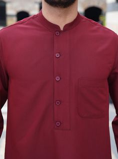 Open mandarin collar Wide, long button placket Left chest patch pocket Curved side slits Item Code: mQ1861 Model is 184cm (6 feet) and wearing size L Gents Kurta Design, Gents Kurta, Kurta Design, Extra Fabric, Kurta Designs, Comfortable Dress, Measurement Length, Male Body, Different Fabrics