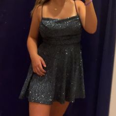 Brand New With Tags Never Worn! Navy Blue W Silver Glitter Blue Glitter Sequin Dress For Prom, Blue Sequin Dress For Prom, Blue Sequin Glitter Dress For Prom, Fitted Sequin Mini Dress, Blue Glitter Dress For Homecoming, Blue Glitter Mini Dress For Party, Blue Glitter Dress For Date Night, Blue Shimmer Party Dress, Blue Shimmer Dress For Night Out