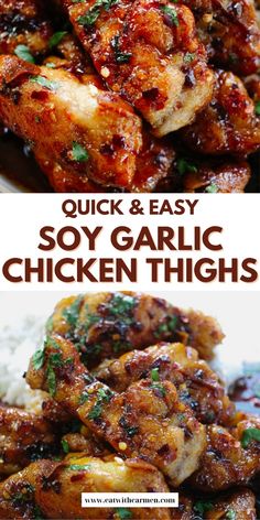 chicken thighs with sauce and garnish on top