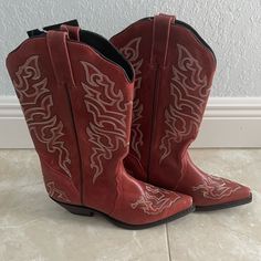 Brand New With Tags Size 9.5 Red Cowboy Boots. Genuine Leather, Never Worn Red Cowgirl Boots, Red Cowboy Boots, Cowgirl Boots, Shoes Heels Boots, Cowboy Boots, Shoes Women Heels, Heeled Boots, Cowboy, Shoes Heels