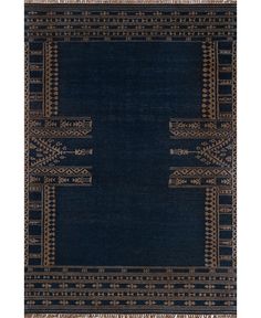 a blue rug with gold trimmings on the edges and an intricate border in the middle