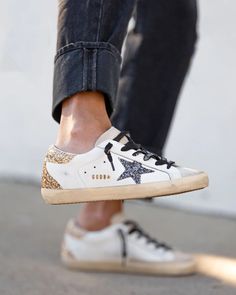 Golden Goose | Superstar Sneaker Leather Glitter Star Lettering – DIANI Star Lettering, Goose Logo, Golden Goose Sneakers Outfit, Rush Outfits, Golden Goose Superstar, Fashion Shoes Boots, Goose Sneakers, Sock Outfits, Golden Goose Sneakers