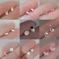 Fashion 925 Silver Small Rabbit Moon Heart Zircon Ear Stud Earrings Women Party Stud Earrings Women, Small Rabbit, Club Dance, Cocktail Club, Snake Chain Necklace, Ear Stud, Earrings Women, Fashion Jewelry Earrings, Women Party