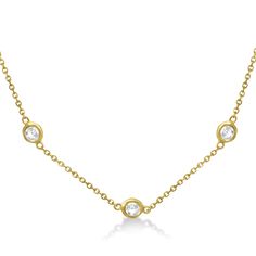 Diamond Station Necklace Bezel-Set 14K Yellow Gold (0.76ct) - Allurez.com Diamonds By The Yard Necklace, Diamonds By The Yard, Bezel Set Necklace, Bezel Necklace, Fancy Yellow Diamond, Gifts For My Wife, Unique Diamonds, Station Necklace, Yellow Gold Chain