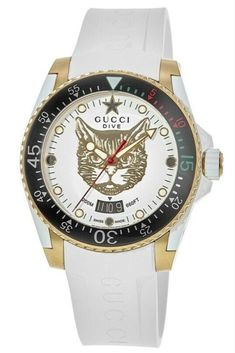 Gucci Dive White Dial 40mm Rubber Strap Men's Watch YA136322 Gucci Designer Watch With Date Indicator, Gucci Luxury Watch Accessories With Date Indicator, Luxury White Watch Accessories With Date Indicator, White Watches With Chronometer And Rectangular Dial, White Watch With Chronometer, Rectangular Dial, Gucci Luxury Automatic Watch, Gucci Automatic Round Watches, Gucci Luxury Automatic Watch Accessories, Gucci Luxury Watch With Round Dial