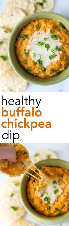 two images showing the process of making buffalo chicken dip