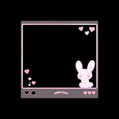 an animated rabbit sitting in front of a window with hearts on it's side