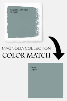 the magnolia collection color match is shown in shades of blue, green and gray with an arrow