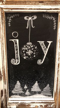 a chalkboard with the word joy written on it