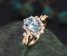 This ring is handmade by myself. The main stone is a 6x8mm oval cut natural aquamarine. The accent stones are moissanites or diamonds (G-H,Clarity SI-VS). The material is solid 14k gold(white,yellow,rose gold is also available) Ring size can be choose from the selection box. Matching band available: https://www.etsy.com/listing/641664032/moissanite-wedding-band-solid-14k-yellow?ref=listings_manager_grid This jewelry can also be made in solid 10k,14k,18k gold,with real diamonds.Contact me! Need r Gemstone Jewelry Earrings, Unique Promise Rings, Aquamarine Engagement Ring, March Birthstone, Halo Diamond Ring, Ring Women, Unique Gemstones, Matching Band, Natural Aquamarine