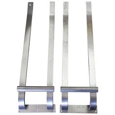 pair of stainless steel door handles with square bars on each side, isolated against a white background