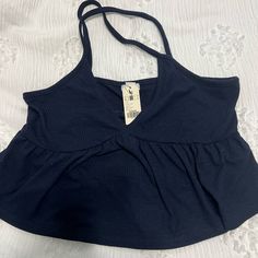 Crossed Back Great Tank Top For Spring / Summer Can Dress Up Or Down Navy Cotton Tank Top For Spring, Navy Casual Crop Top For Summer, Navy Sleeveless Top For Day Out, Navy Trendy Tops For Spring, Casual Navy Tops For Spring, Trendy Navy Tops For Spring, Navy Garage, Blue Tank Top, Navy Tops