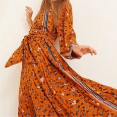 So Comfy And Flattering Orange Long Sleeve Midi Dress For Brunch, Orange Long Sleeve Printed Maxi Dress, Orange Long Sleeve Boho Dress For Summer, Orange Bohemian Boho Dress With Floral Print, Summer Long Sleeve Orange Boho Dress, Orange Boho Dress With Floral Print, Orange Long Sleeve Bohemian Dress, Orange Long Sleeve Boho Dress, Orange Long Sleeve Dress For Brunch