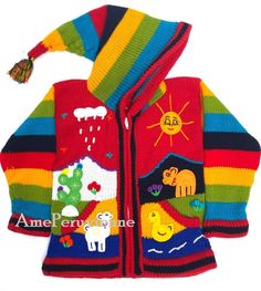 a child's jacket with colorful designs on it