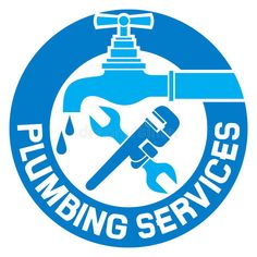 plumbing services logo with wrench and water dripping from faucet stock photo image